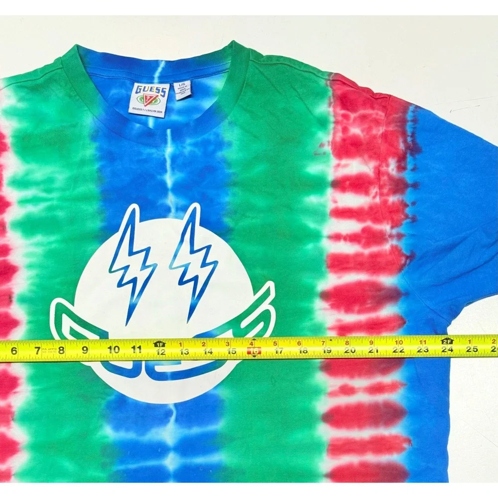 Guess Mens Tie Dye Lightning Bolt Logo‎ T Shirt Large Blue Red Green - Picture 2 of 4